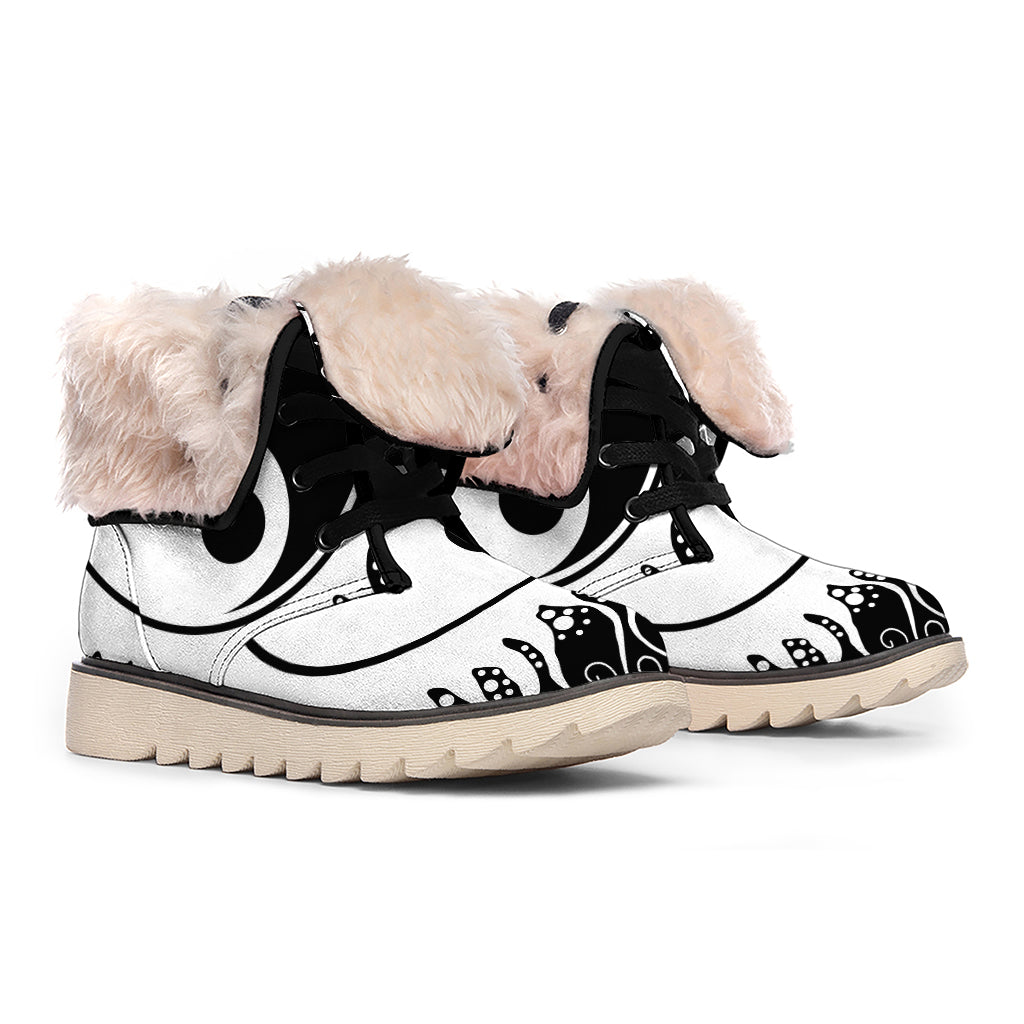 Black And White Yin Yang Sun Print Winter Boots