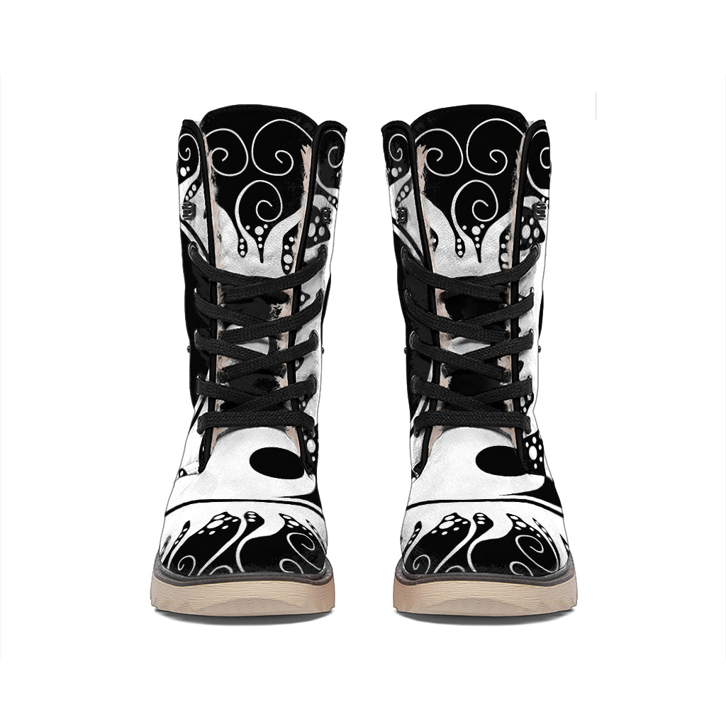 Black And White Yin Yang Sun Print Winter Boots
