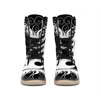 Black And White Yin Yang Sun Print Winter Boots