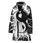 Black And White Yin Yang Sun Print Women's Bathrobe