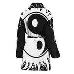 Black And White Yin Yang Sun Print Women's Bathrobe