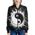 Black And White Yin Yang Sun Print Women's Bomber Jacket