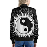 Black And White Yin Yang Sun Print Women's Bomber Jacket