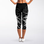 Black And White Yin Yang Sun Print Women's Capri Leggings