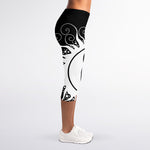 Black And White Yin Yang Sun Print Women's Capri Leggings