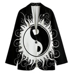 Black And White Yin Yang Sun Print Women's Cotton Blazer
