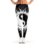 Black And White Yin Yang Sun Print Women's Leggings