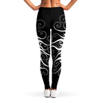 Black And White Yin Yang Sun Print Women's Leggings