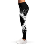 Black And White Yin Yang Sun Print Women's Leggings