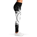Black And White Yin Yang Sun Print Women's Leggings