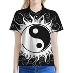 Black And White Yin Yang Sun Print Women's Polo Shirt