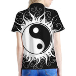 Black And White Yin Yang Sun Print Women's Polo Shirt
