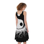Black And White Yin Yang Sun Print Women's Sleeveless Dress