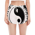 Black And White Yin Yang Sun Print Women's Split Running Shorts