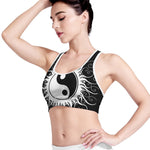 Black And White Yin Yang Sun Print Women's Sports Bra