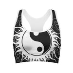 Black And White Yin Yang Sun Print Women's Sports Bra