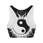 Black And White Yin Yang Sun Print Women's Sports Bra