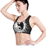 Black And White Yin Yang Sun Print Women's Sports Bra