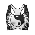 Black And White Yin Yang Sun Print Women's Sports Bra