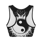 Black And White Yin Yang Sun Print Women's Sports Bra