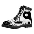Black And White Yin Yang Sun Print Padded Collar Lace Up Boots