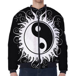 Black And White Yin Yang Sun Print Zip Sleeve Bomber Jacket