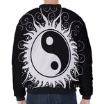 Black And White Yin Yang Sun Print Zip Sleeve Bomber Jacket