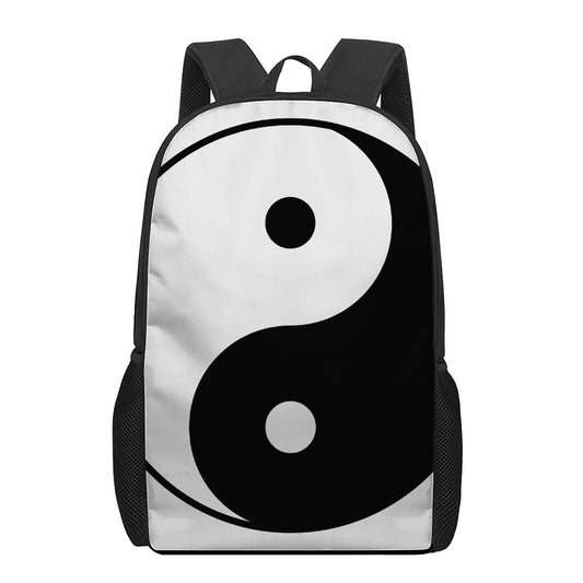 Black And White Yin Yang Symbol Print 17 Inch Backpack