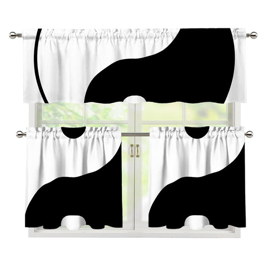 Black And White Yin Yang Symbol Print 3 Piece Kitchen Curtains