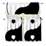 Black And White Yin Yang Symbol Print 3 Piece Kitchen Curtains