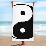 Black And White Yin Yang Symbol Print Beach Towel