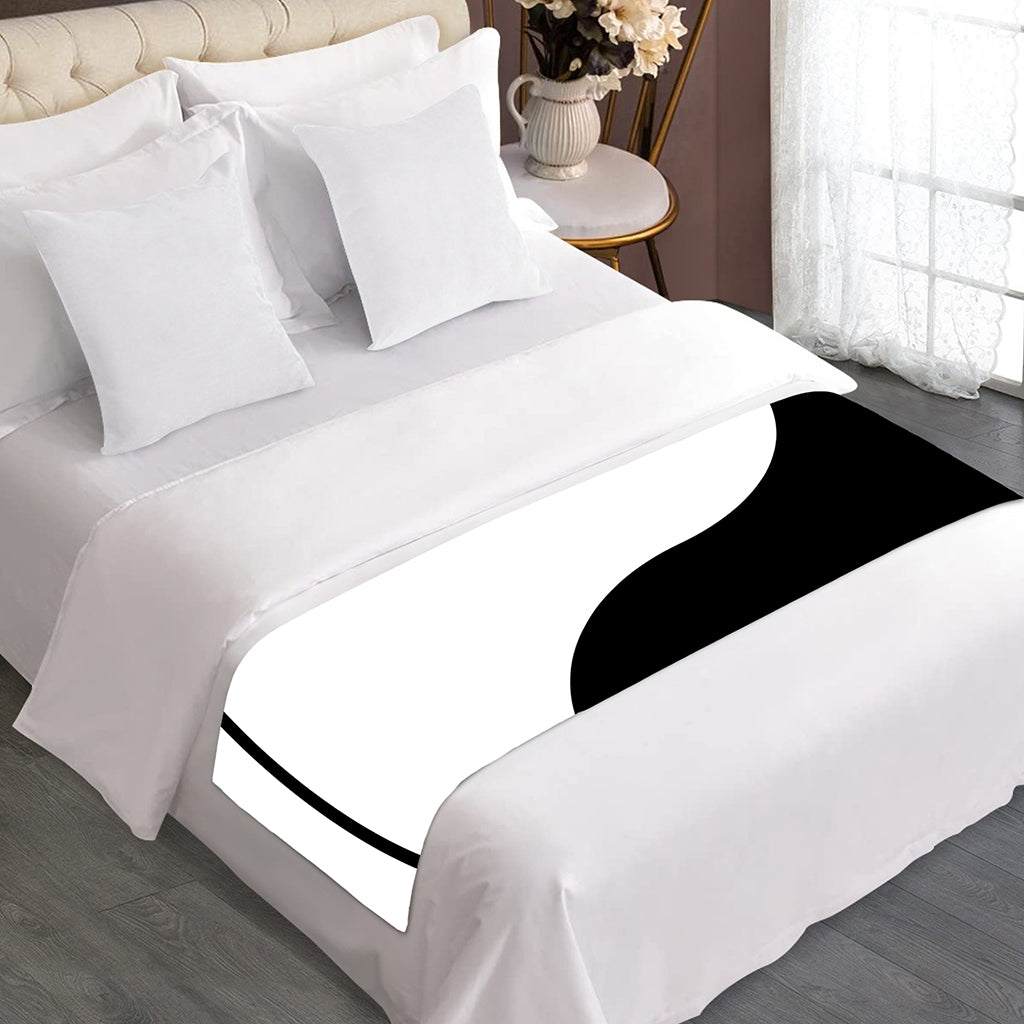 Black And White Yin Yang Symbol Print Bed Runner