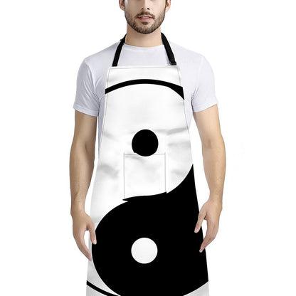 Black And White Yin Yang Symbol Print Bib Apron With Pocket