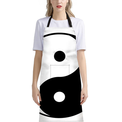 Black And White Yin Yang Symbol Print Bib Apron With Pocket
