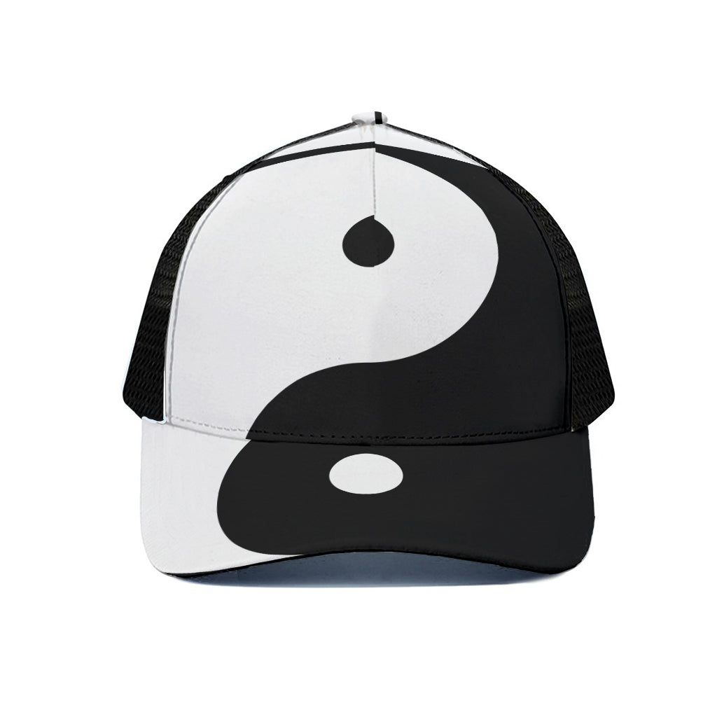 Black And White Yin Yang Symbol Print Black Mesh Trucker Cap