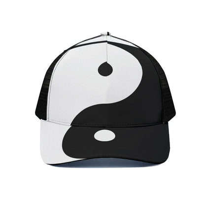 Black And White Yin Yang Symbol Print Black Mesh Trucker Cap