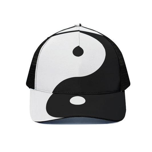 Black And White Yin Yang Symbol Print Black Mesh Trucker Cap