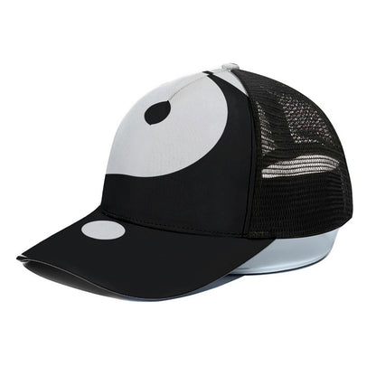 Black And White Yin Yang Symbol Print Black Mesh Trucker Cap