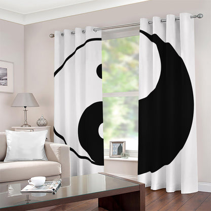 Black And White Yin Yang Symbol Print Blackout Grommet Curtains