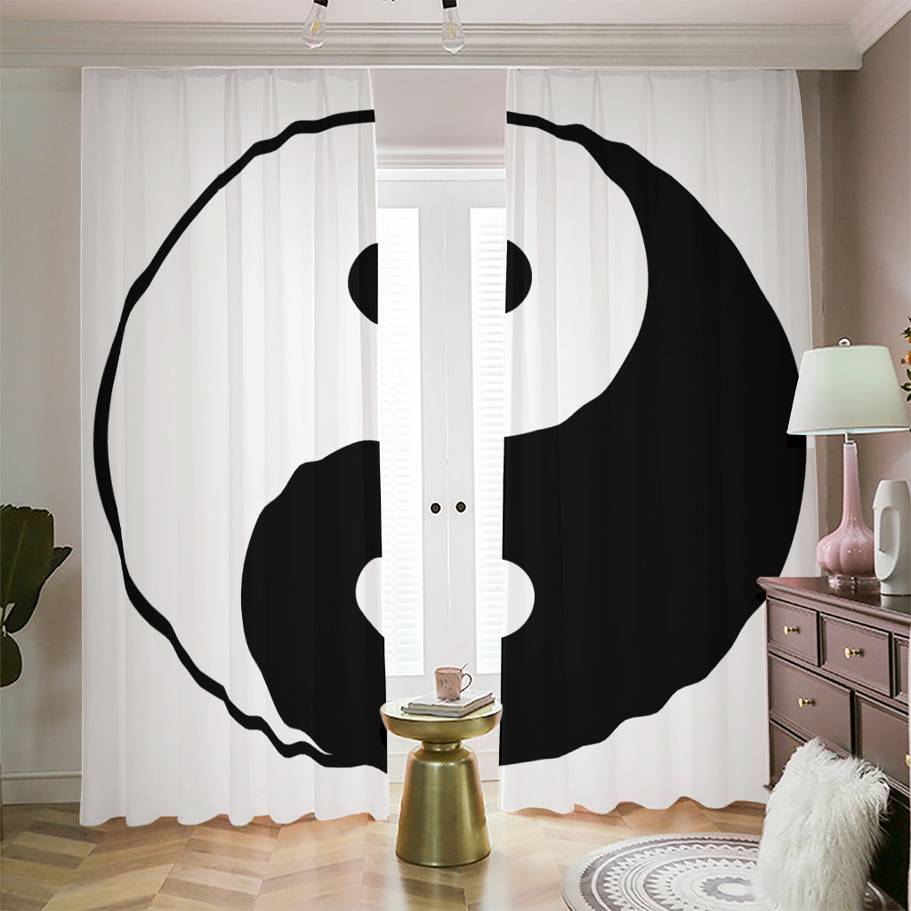 Black And White Yin Yang Symbol Print Blackout Pencil Pleat Curtains