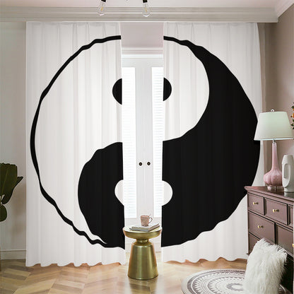 Black And White Yin Yang Symbol Print Blackout Pencil Pleat Curtains