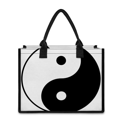 Black And White Yin Yang Symbol Print Canvas Tote Bag