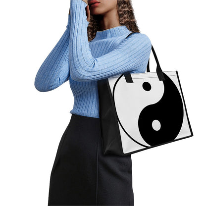 Black And White Yin Yang Symbol Print Canvas Tote Bag