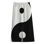 Black And White Yin Yang Symbol Print Cotton Front Slit Maxi Skirt