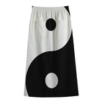 Black And White Yin Yang Symbol Print Cotton Front Slit Maxi Skirt