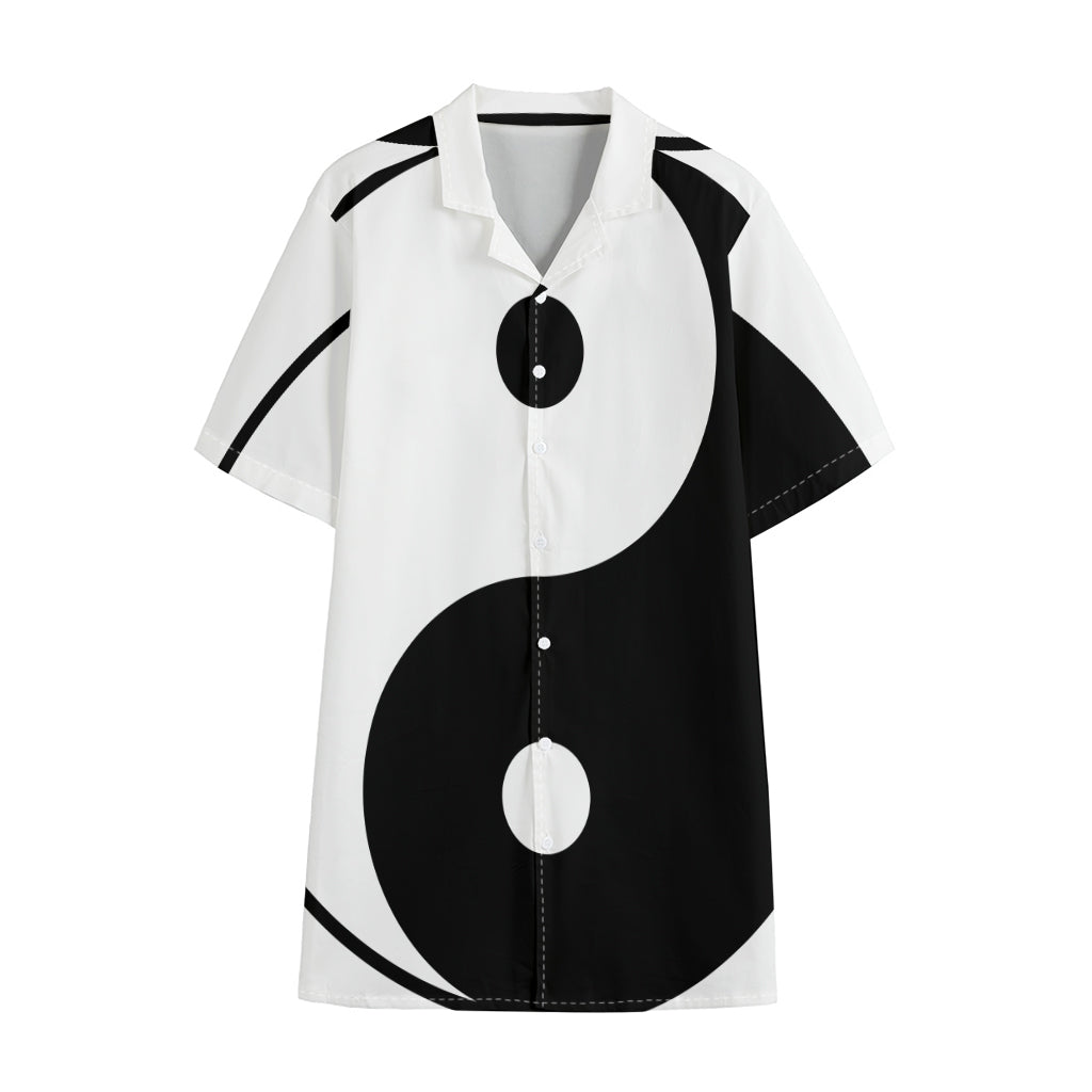 Black And White Yin Yang Symbol Print Cotton Hawaiian Shirt
