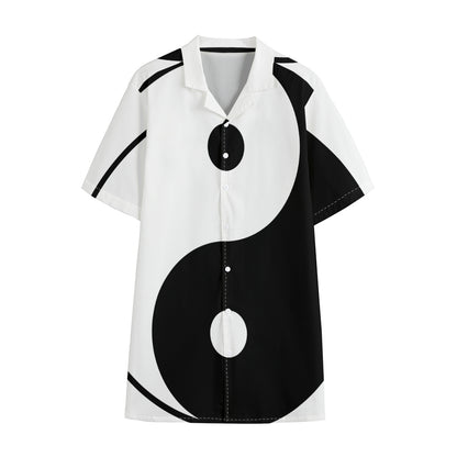 Black And White Yin Yang Symbol Print Cotton Hawaiian Shirt