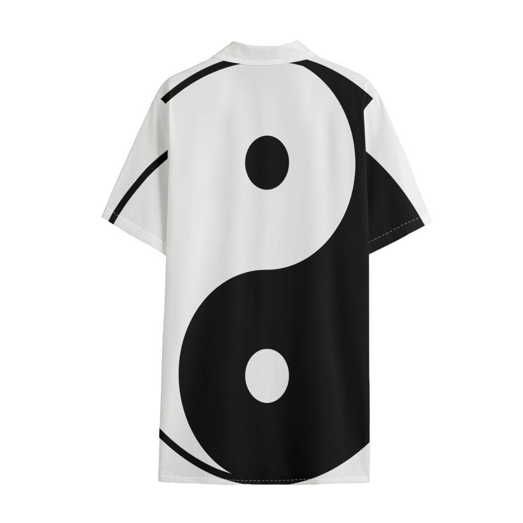 Black And White Yin Yang Symbol Print Cotton Hawaiian Shirt