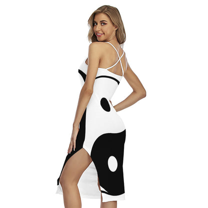 Black And White Yin Yang Symbol Print Cross Back Cami Dress
