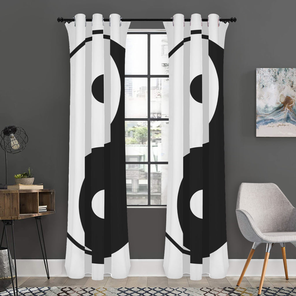 Black And White Yin Yang Symbol Print Curtain